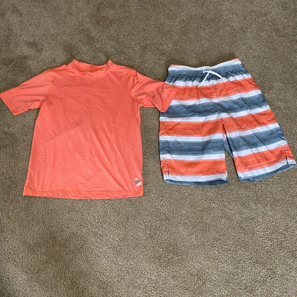 Super fun Orange and Gray Boys Bathing Suit. Boys Size XL 14